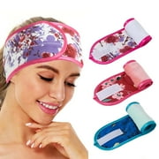 Nvzi Facial Spa Headband Make Up Wrap Head Terry Cloth Headbands Adjustable Hair Towel for Washing Face (Pack of 3) (C Floral (Pink+Red+Blue))
